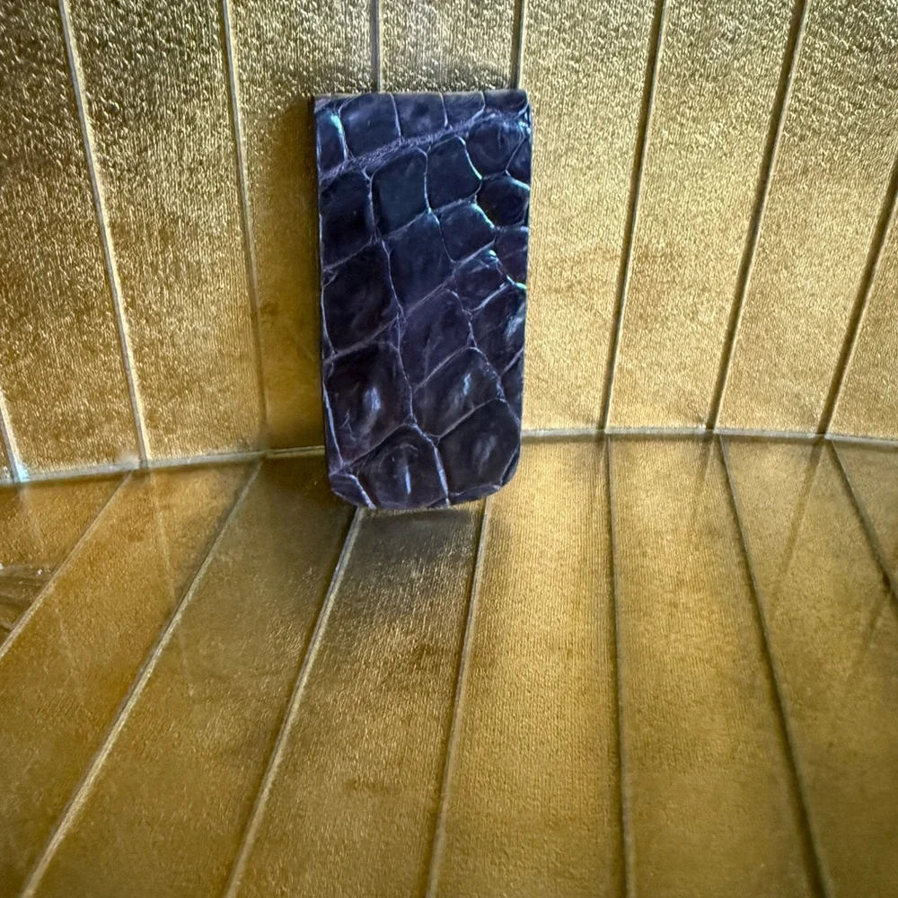🐊 elegant authentic real Brown Italian Crocodile Leather Money Clip 🐊